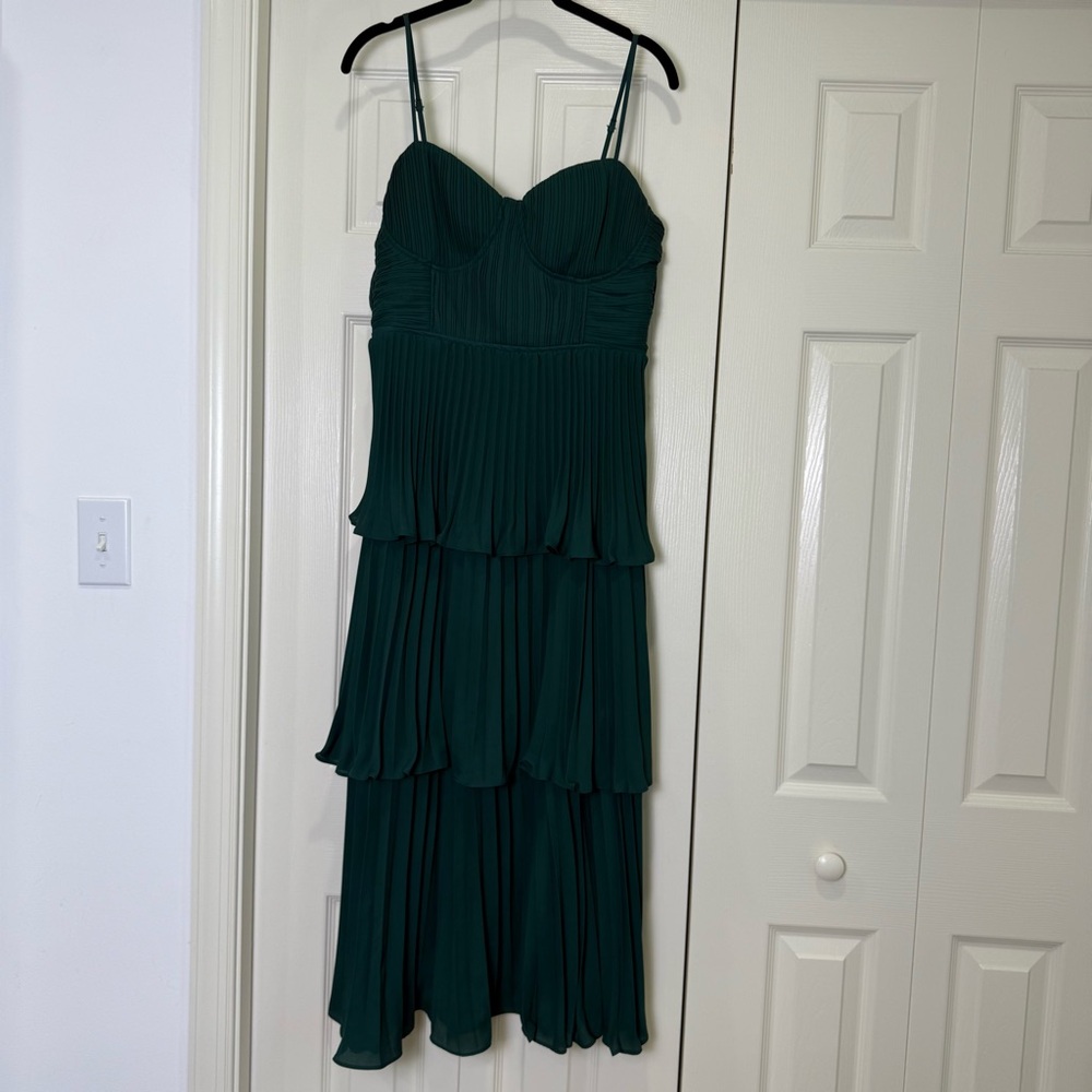 Lulu's Cascading Crush Emerald Tiered Bustier Midi Dress - Picture 8 of 15